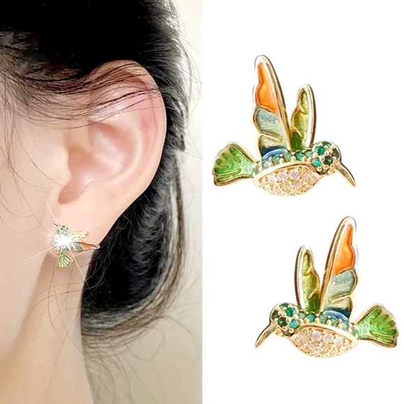 Hummingbird Rhinestone Earrings - Picture 2 of 5